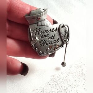 "Nurses are all Heart" Pewter Heart Brooch